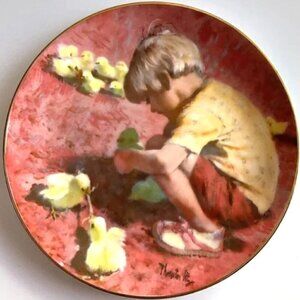 NEW VINTAGE BOY AND CHIKEN "FEEDING TIME" PLATE 80S
